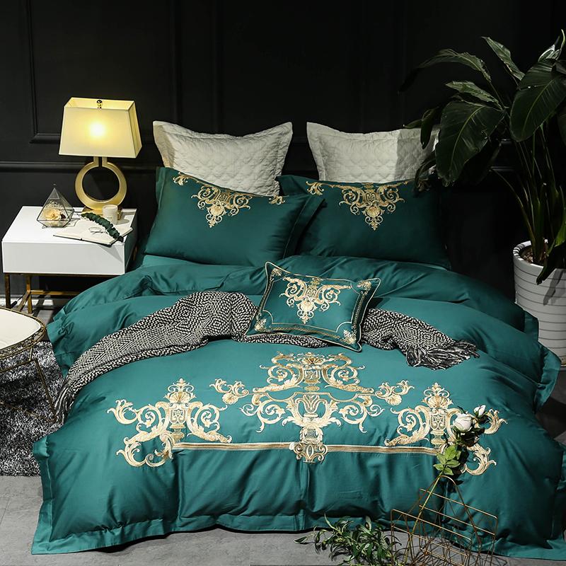

34 Golden Royal Embroidery 60S Egyptian Cotton Bedding Set Duvet Cover Bed Linen Bed sheet Pillowcases King Queen Size
