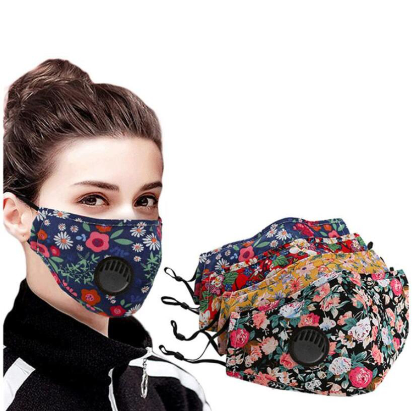 

Printed cotton Face Mask Anti-Dust Earloop with Breathing Valve Adjustable Reusable Mouth Masks Soft Breathable Anti Dust Protective Masks