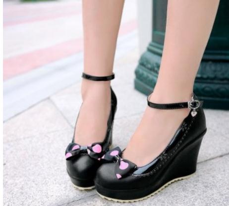 

2019 Women's shoes in Spring and Autumn with New style Slope heel round head bowknot waterproof table@6045, Black