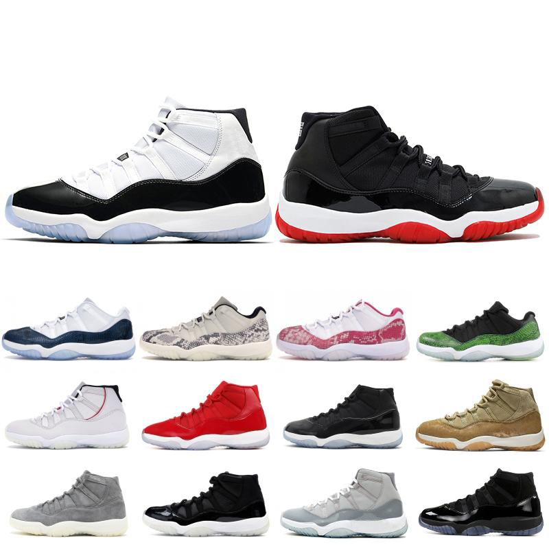 

Bred 11 11s Mens Basketball Shoes Concord Cap And Gown Heiress Space Jam Men Women Trainers High Sneakers XI Snakeskin Designer Shoes, 18