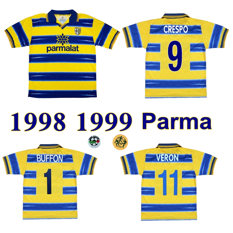 

1998 1999 Parma soccer jersey 98 99 Parma home BUFFON Crespo Thuram Baggio retro jersey VERON Cannavaro classic vintage old football shirt, With uefa cup patch