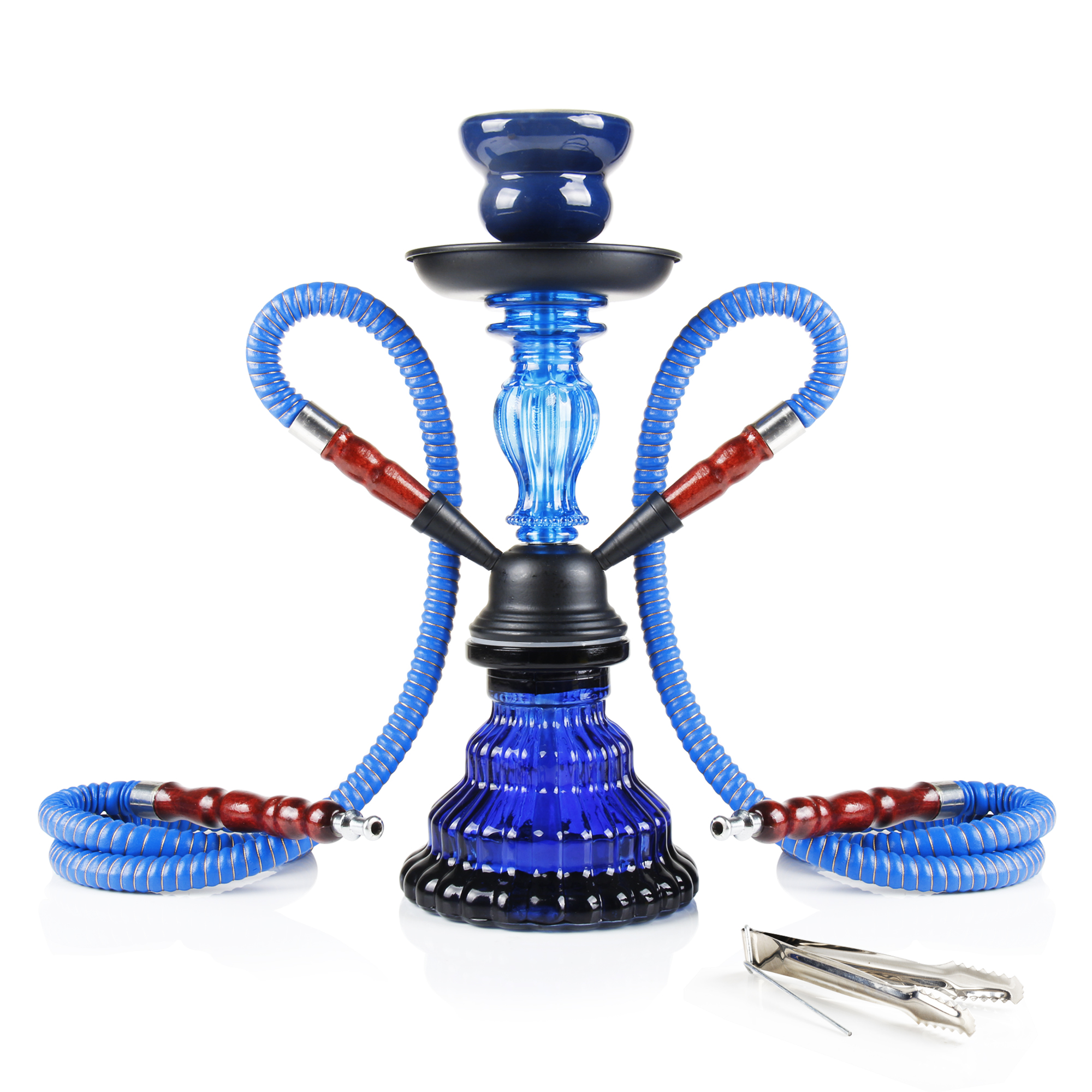 

REANUICE Hookah 11" 2 Hose Complete Set Silicone Tube Ceramic Bowl Hookah Blue Smoking Glass Shisha with Heat Management System Bong