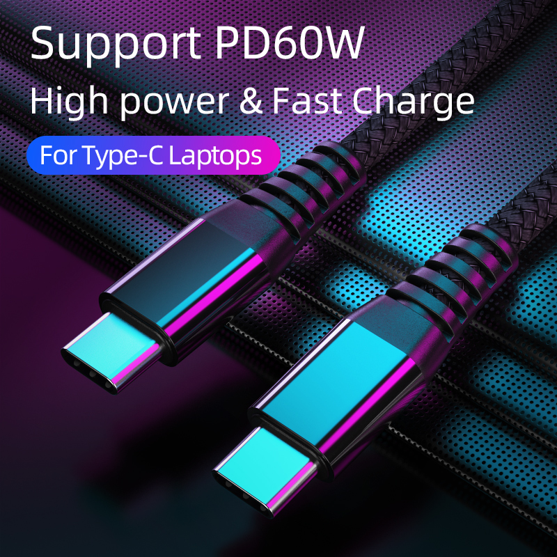 

Type C USB Cable to Type C Data Cable 60W Fast Charging For Samsung S10 S9 Quick Charge 3.0 QC4.0 USB-C Wire for TypeC Device, Black