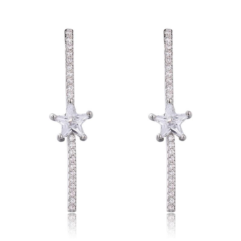 Señora aretes pendientes real 925er Sterling plata delgada vara circonita