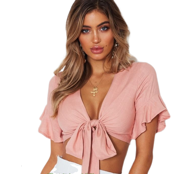 

New arrival Hot Sexy Women Casual Tank Crop Tops Vest Bow Deep V Neck Sleeve Tank Top, White