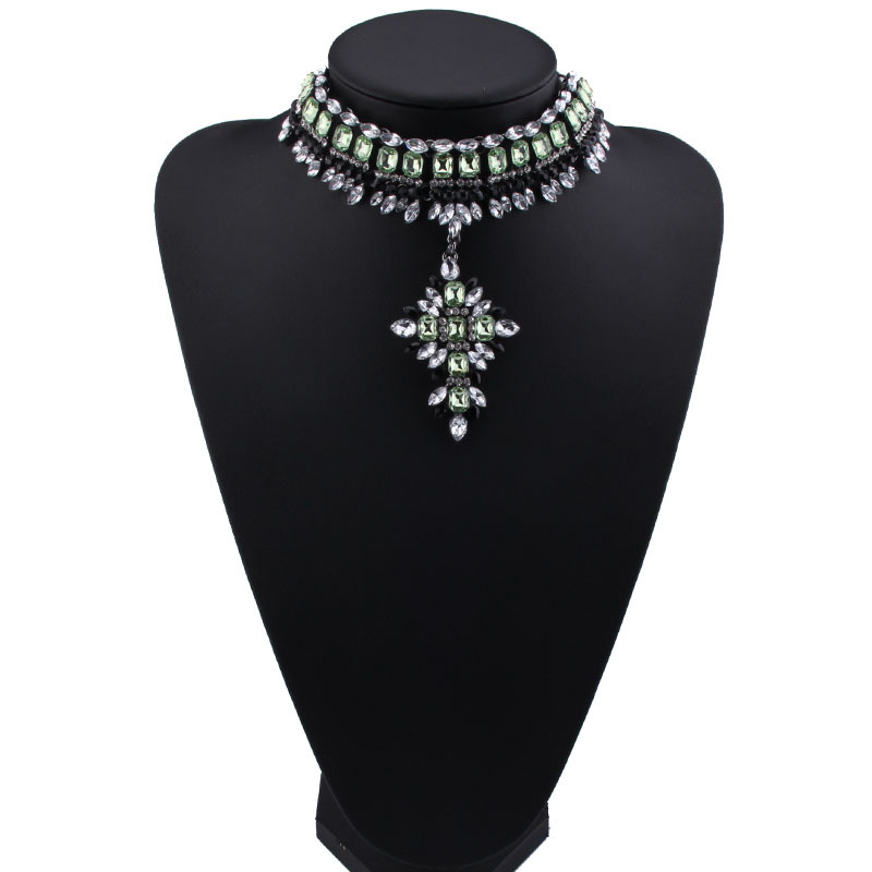 

Wholesale-designer luxury colorful glittering red crystal exaggerated flower long pendant sweater choker statement necklace for woman