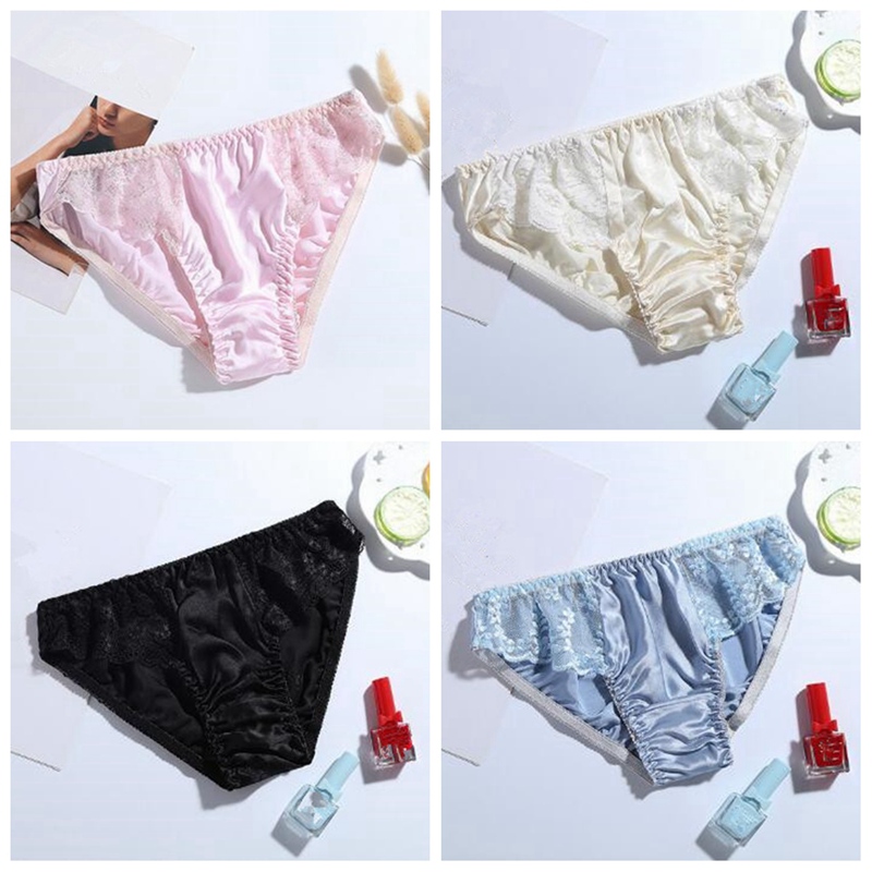 

1pcs Womens 100% Real Silk Briefs Ladies Solid Color Soft Breathable Underwears Sexy Skinny Seamless Low Rise Panties JCX9336, Black
