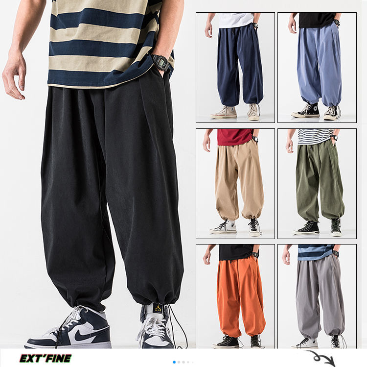

ExtFination | Man Oversized Casual Summer Loose Pants Mans 2020 Fashion Korean Ankle-Length Pants Male Colorful Bottoms Clothes, Black