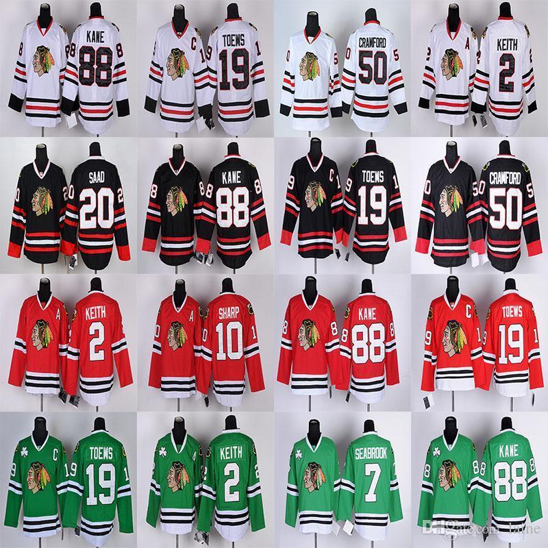 

Chicago Blackhawks jersey 19 Jonathan Toews 88 Patrick Kane 50 Corey Crawford 2 Duncan Keith 7 Brent Seabrook hockey, Green