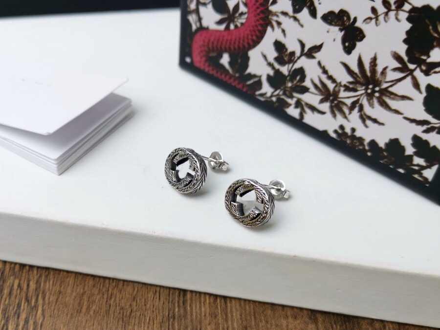 

Hot Sale Retro Fashion Lady Women Brass Hollow Out Engraved Flower G Letter Silver Plated Stud Earrings, Golden;silver