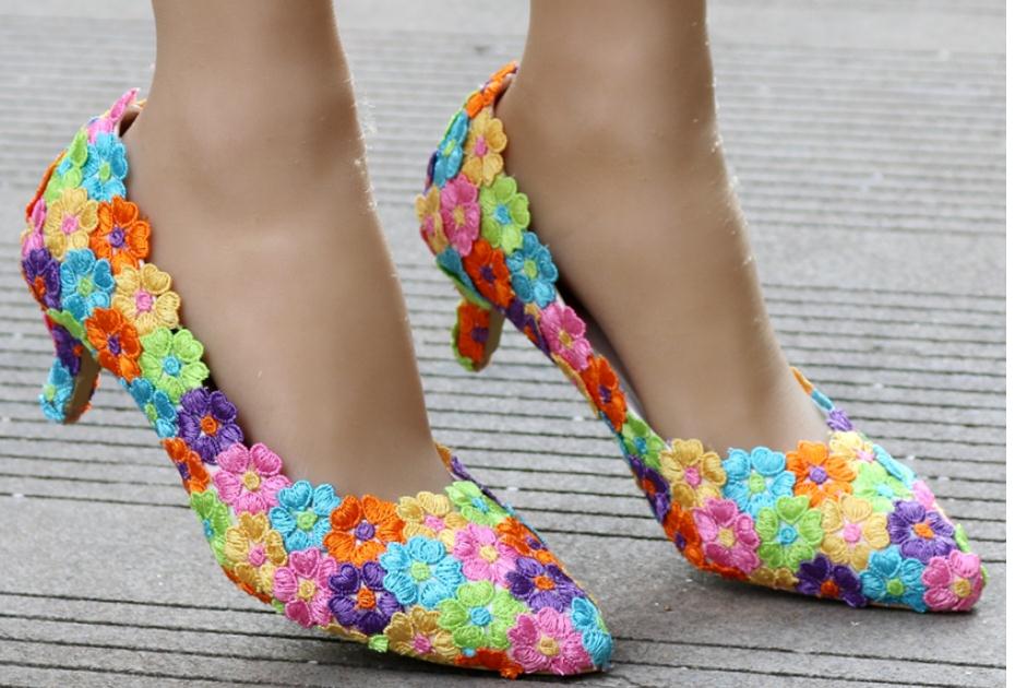 

2019 Women's shoes in Spring and Autumn with New style High heel fine heel pointed end Flower @QWER345, Multi