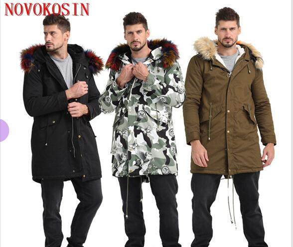 

SC308 Winter Warm Plus Size Pie Overcome Plush Coat 2019 Men Faux Fur Hat Parkas Thick Long Cotton Trench, As photo
