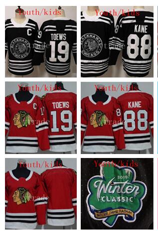 

Youth 2019 Winter Classic Chicago Blackhawks 19 Jonathan Toews 88 Patrick Kane Kids Ice Hockey Jerseys Boys Black Stitched Shirts, Red blank