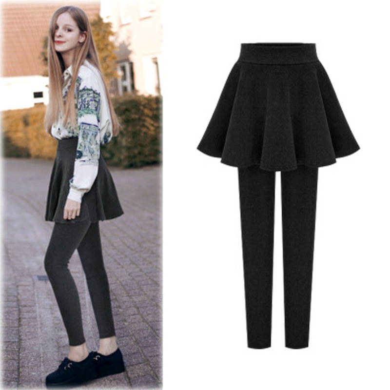 

NORMOV Women Winter Thicker Keep Warm Leggings High Waist Elastic Solid Slim Outer Wear Pants Skirt M-6XL Plus Size Leggings CJ191206, Black1