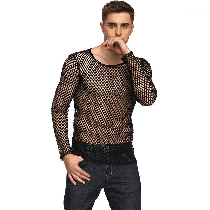 

Spring Autumn O-neck Tees Mens Hollow Out Designer Black T shirts Long Sleeved