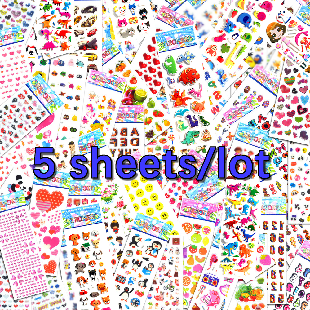 6 Hojas Lindos Dibujos animados Animales Scrapbooking Burbuja Puffy Pegatinas recompensa Niños Juguetes
