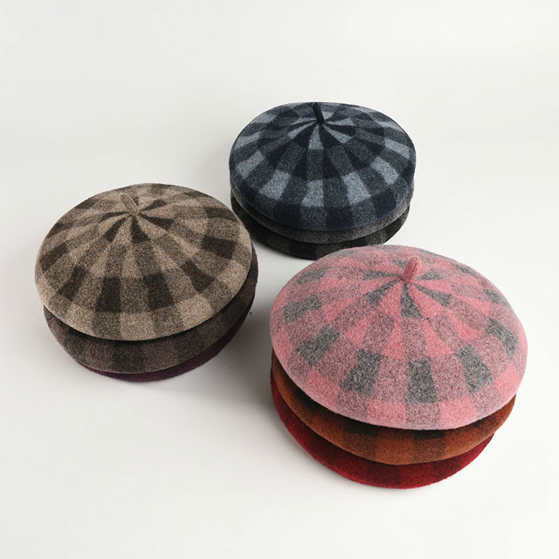 

Women Wool Berets 9 Color High Quality Female Korean Fashion Wild Comfortable Retro Lattice Student Simple Keep Warm Pumpkin Hat, Black