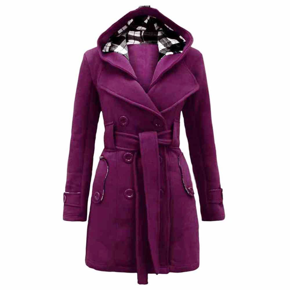 

Womens Warm Winter Hooded Long Section Coat Belt Double Breasted Jacket belted Jackets solid color coats Female Outerwear 11.20, Pp