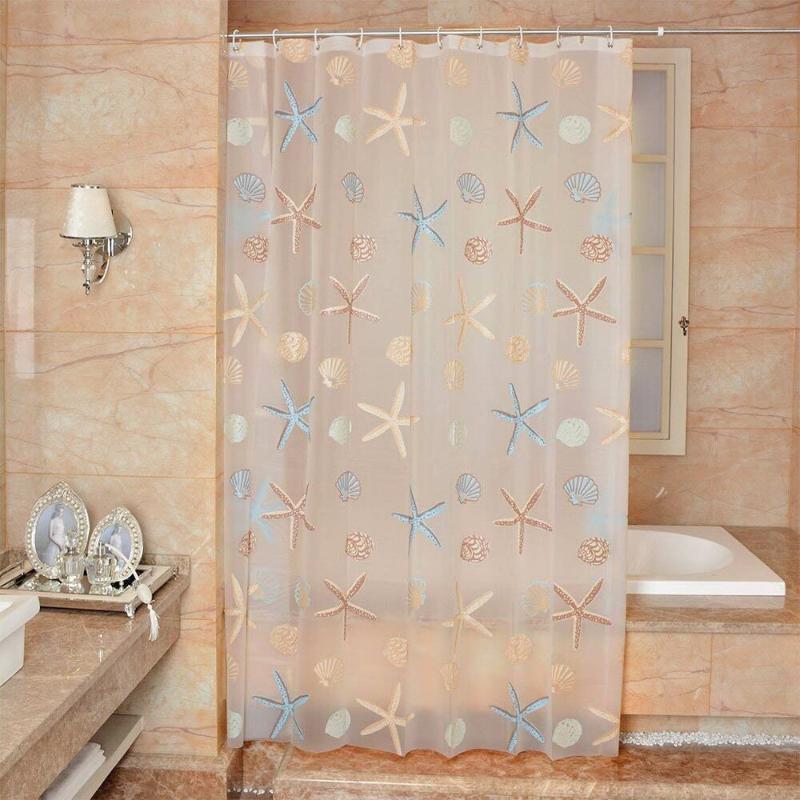 

180*180cm Clear PEVA Waterproof Mildew Bathroom Curtain Seaside Style Shower Curtain Modern With 12pcs Hooks