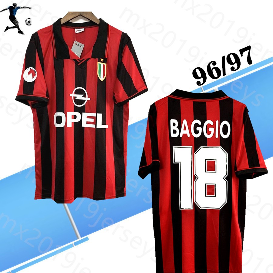 

TOP Milan 1996 1997 Retro home soccer jerseys WEAH ALBERTINI BAGGIO DUGARRY BARESI 96 97 classic football shirts maillot, Black;yellow