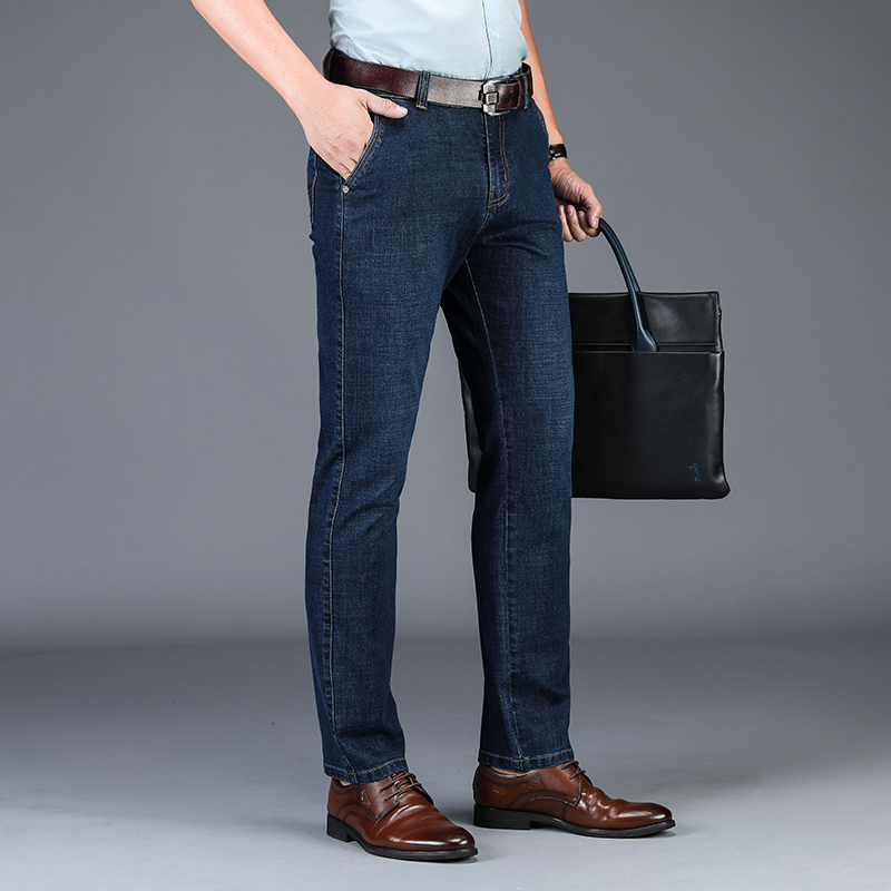 

odinokov Heavyweight Full Length Smart Casual Jeans 2020 Regular Jeansdenim Men's Pants Mens Slim Fit Cotton Blend Trousers, Blue