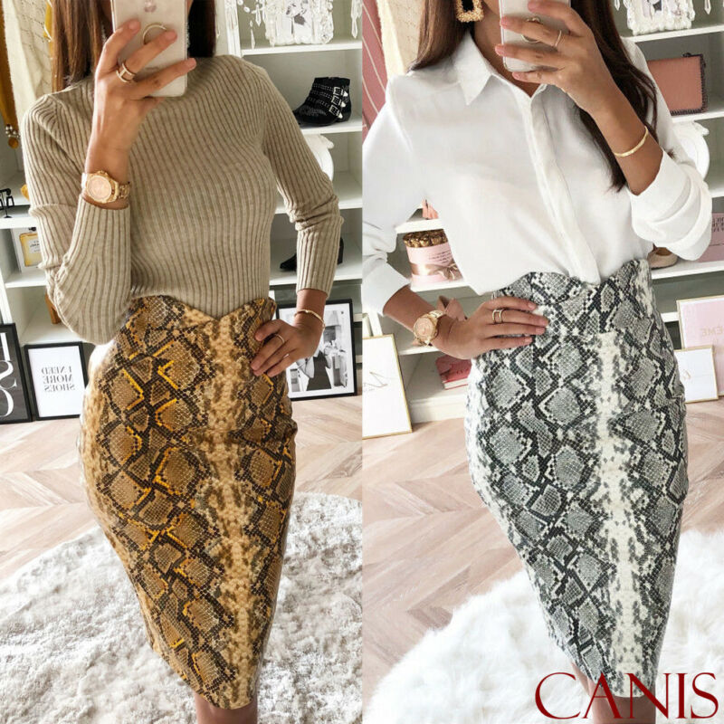 

Women Snake Skin Printed Pencil Skirts 2020 New Fashion Ladies Bodycon Skirts High Waist Sexy Party Club Vintage Midi Skirt Femm, Gray