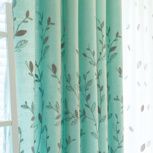 

Cotton and Embroidered Curtains for Living Room Bedroom Modern Simple Green Small Fresh Curtain American Style, Tulle