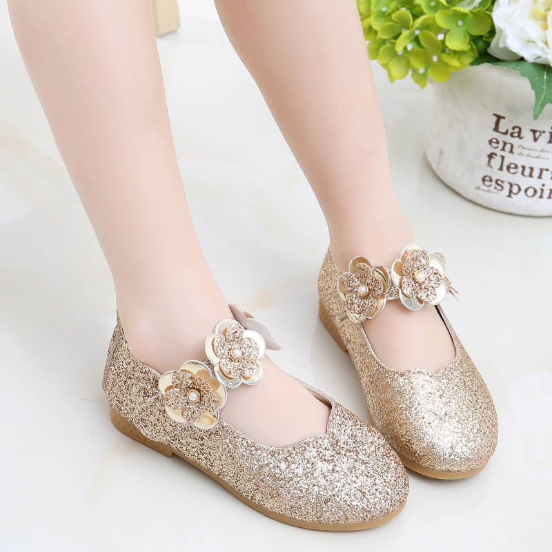 white flat flower girl shoes