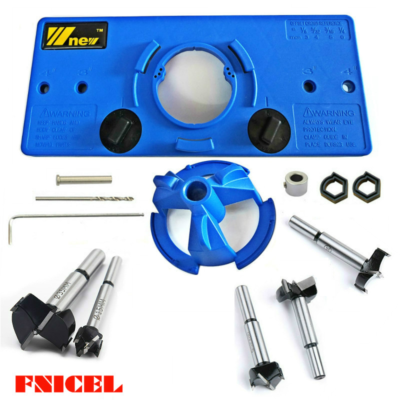 

15-35MM Concealed Cup Style Hinge Jig Boring Hole Drill Guide + 5Pcs Forstner Bit Wood Cutter Carpenter f Woodworking Tools