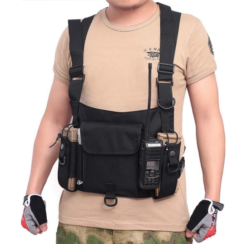 

Radio Harness Chest Front Pack Walkie Talkie Pouch Holster Carry Adjustable Chest RigBag Vest Hip Hop Tactical Harness Rig Pack, Bk