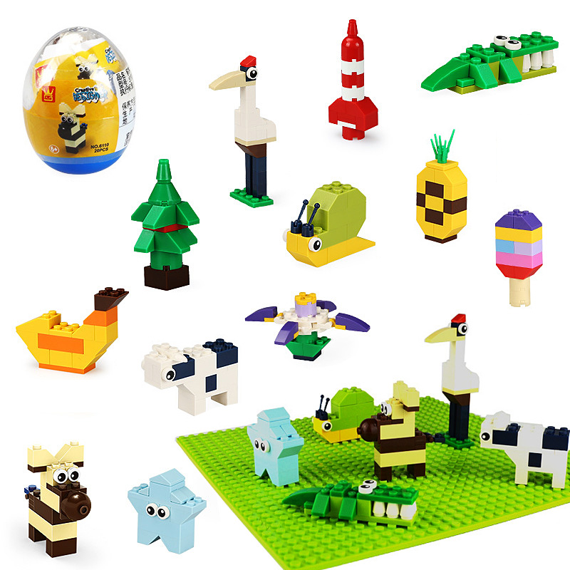 Mini Animals Building blocks Series Twist Eggs Toys 12 Styles Ice Cream Star Flowers Cow Bricks Toys-image-448767567