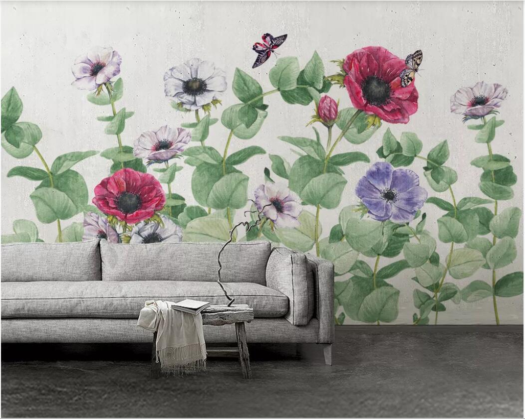 

3d wallpaper custom photo murals Background wall Northern European painted flower poppies with wallpapers home decor wall art pictures, Non-woven fabric