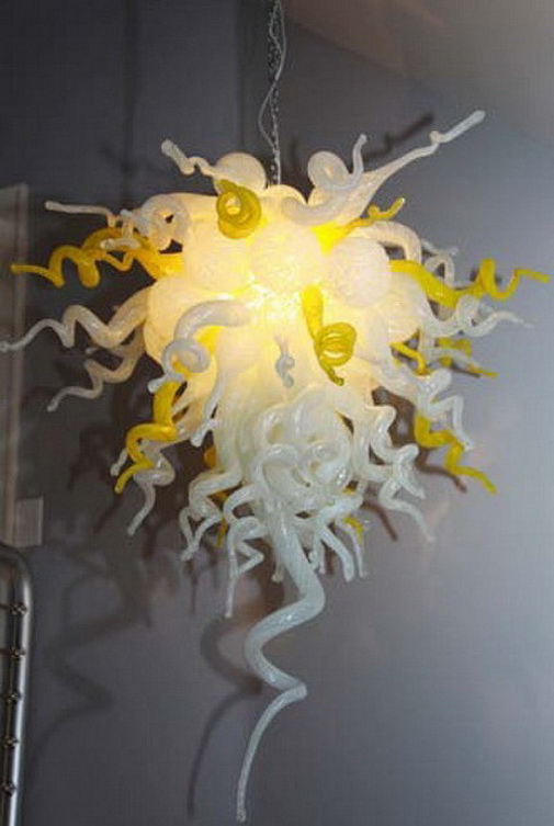 

Yellow and White Borosilicate Lamps High Quality Contemporary Luxury Dale Chihuly Style Modern Hand Blown Murano Glass Chandelier