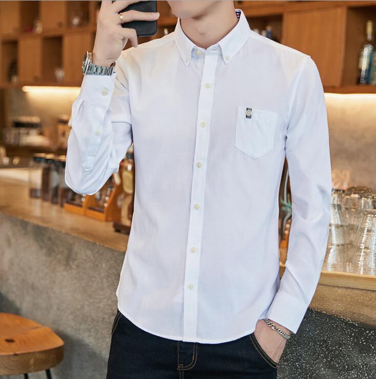 

mens designer dress shirts New Pure Color Men Business Casual dress shirt Male Long Sleeve Shirts, White
