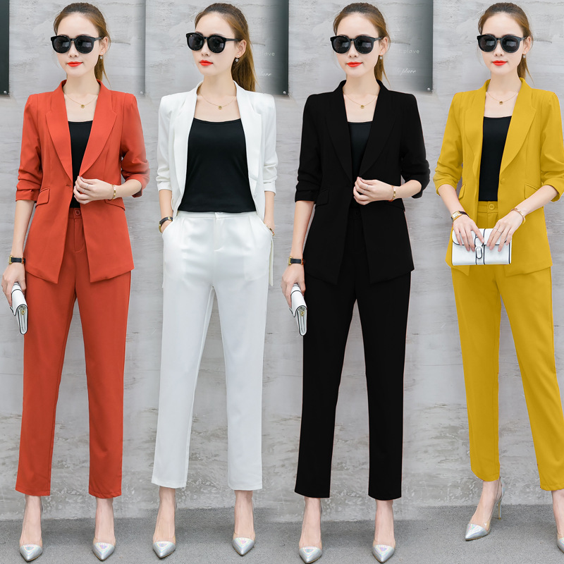 

New Women' Office Lady Two Pieces Sets Solid Elegant Women' Pants Suits Set Female Blazers And Full Length Trousers Suit W1895, Black