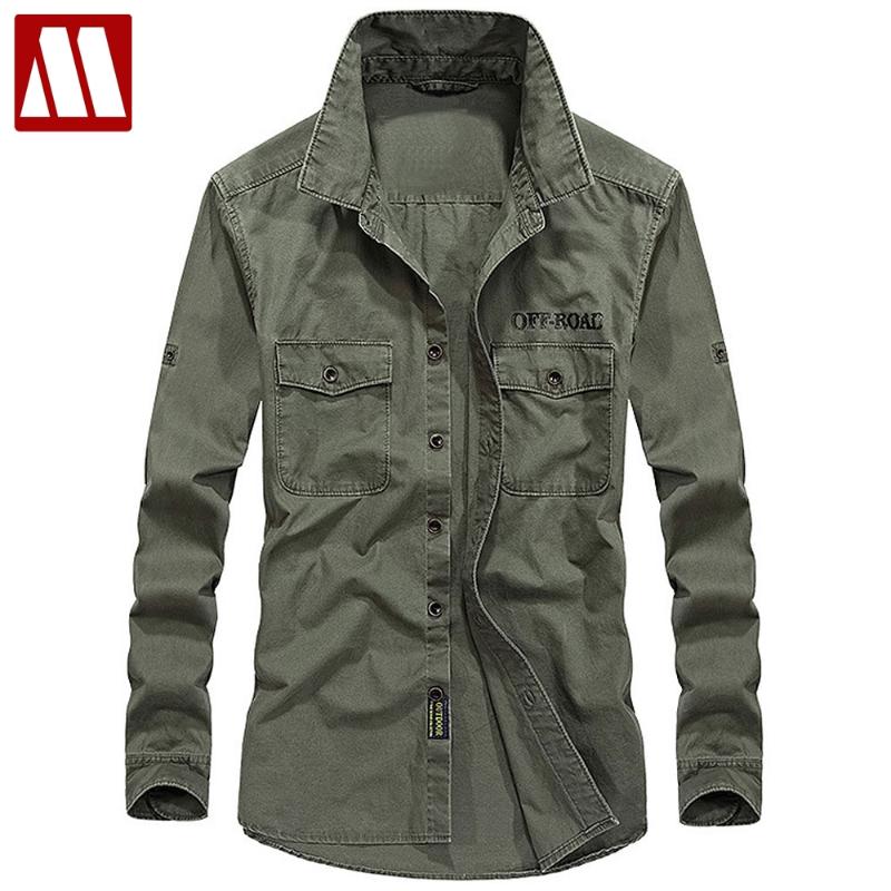 

2020 Spring men' high quality casual brand long sleeve shirt man autumn 100% cotton army green Cargo shirts Big size