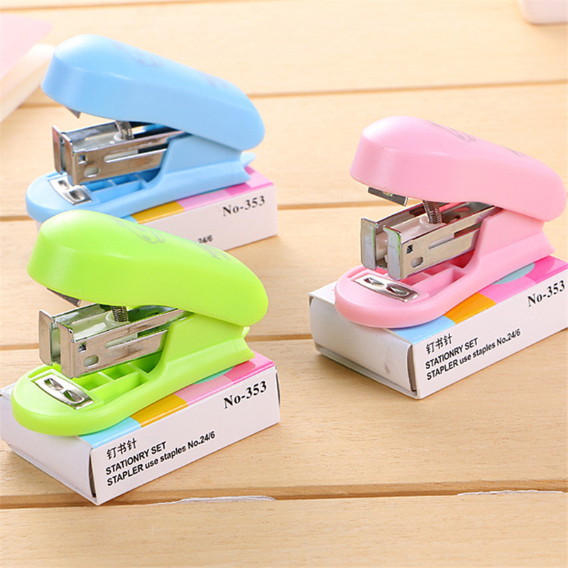 

Mini Cute Portable Stapler Paper Document Stitcher Office School Supplies Stationery Book Clip Binding Binder With Staples