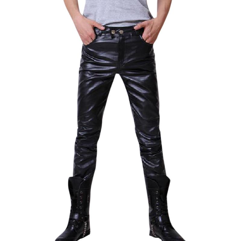 

Men's New Fashion Man Leather Pants Autumn Winter Moto Biker Slim Fit black leather pants men Trousers High Elastic #CL30, As pic