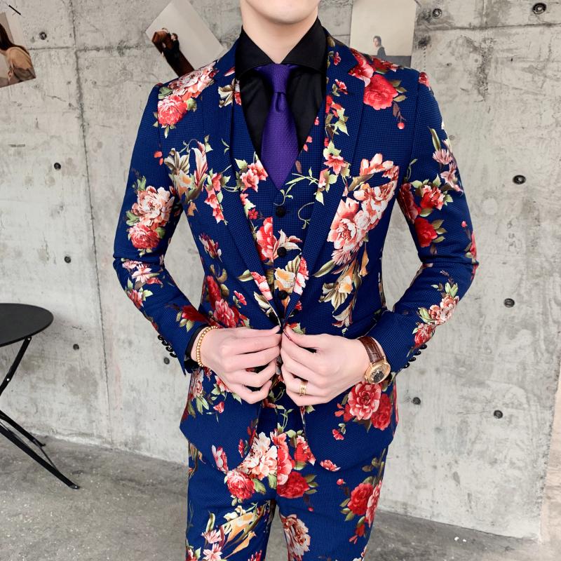 

Men's Suits & Blazers Flowers Mens Party Dress Stage Costumes For Singers Floral 3 Piece Designers Vintage Fashion Wedding, As pic