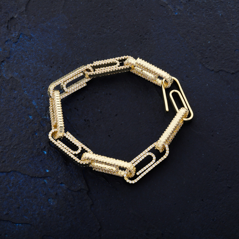 

Personality Button Bracelet Zircon Man Man Hip-hop Bracelet Australian Gold