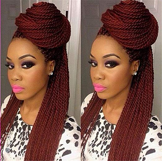 

Burgundy African American Woman Hand Knoted-Braided Lace Hair Wigs Heat Resistant Synthetic Hair Box Braid Lace Front Wigs