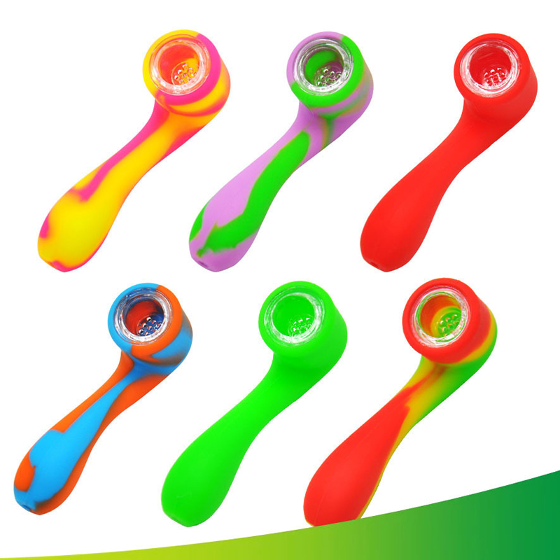 

Multi-color Silicone Pipe Oil Burner Pipes Smoking Tobacco Hand Pipe Mini Spoon Pipes Bubbler Dab Water Pipes Smoke Accessories VT0068