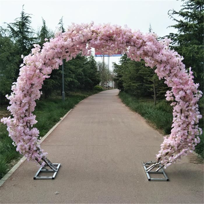 

White Cherry Blossom silk flower wedding arch Iron Round Stand Lucky Door DIY Wedding Party Decor Artificial Flower Cherry Blossom Arch