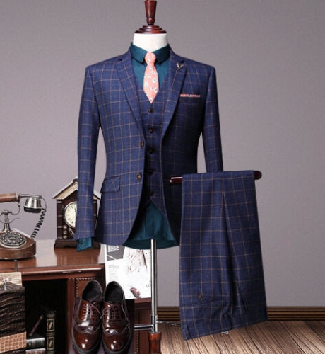 

Custom made Hot Sell Custom Made Men plaid Suits Wedding Suits For Men Costume HommeTerno Masculino( jacket+Pants+vest+tie, As the image