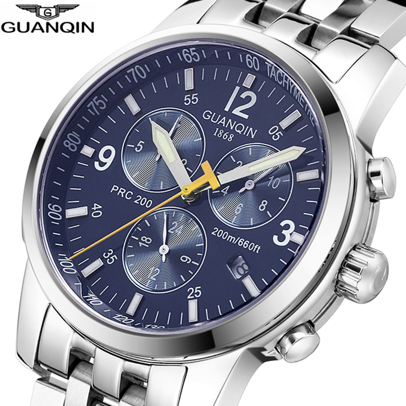 

GUANQIN 2018 SWIMMING watch top brand luxury Clock Men Automatic 200m waterproof Mechanical clock men Relogio Masculino, Slivery;brown