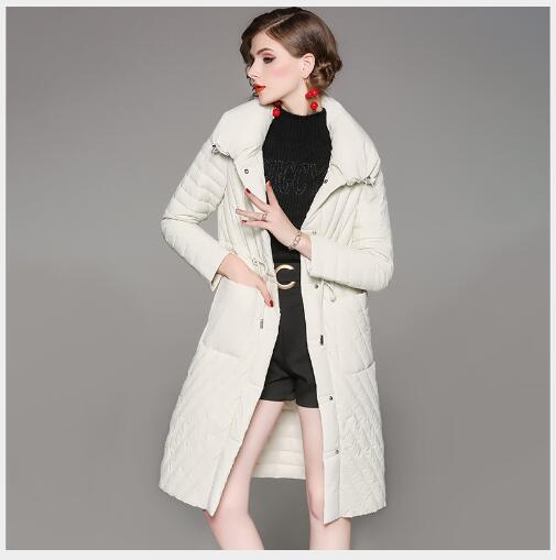 

Women Down Jacket 2018 New Winter Long Section Slim Fit Snow Parka Female Turn Down Collar Casual Solid White Duck Coat, Black