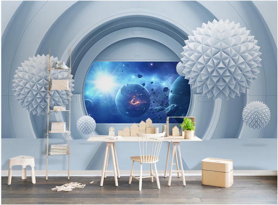 

custom photo 3d wallpaper murals 3d stereo ball space station universe starry sky TV background wall home decoration wall art 3d stickers, Non-woven wallpaper