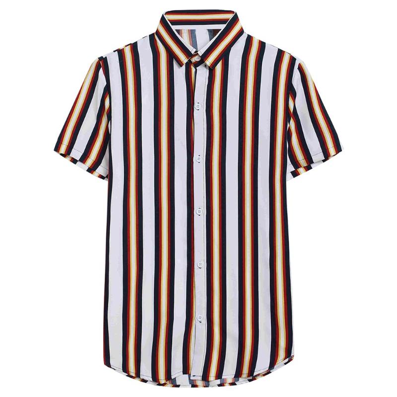 

Summer Man Shirt Bohemian Streetwear Vintage Man Clothes Blue Loose Casual Fashion Short Sleeve Shirt 2020 Stripe Loose, Gray