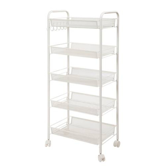 

2021 Exquisite Honeycomb Net Five Tiers Storage Cart Rack Organiser Ivory White