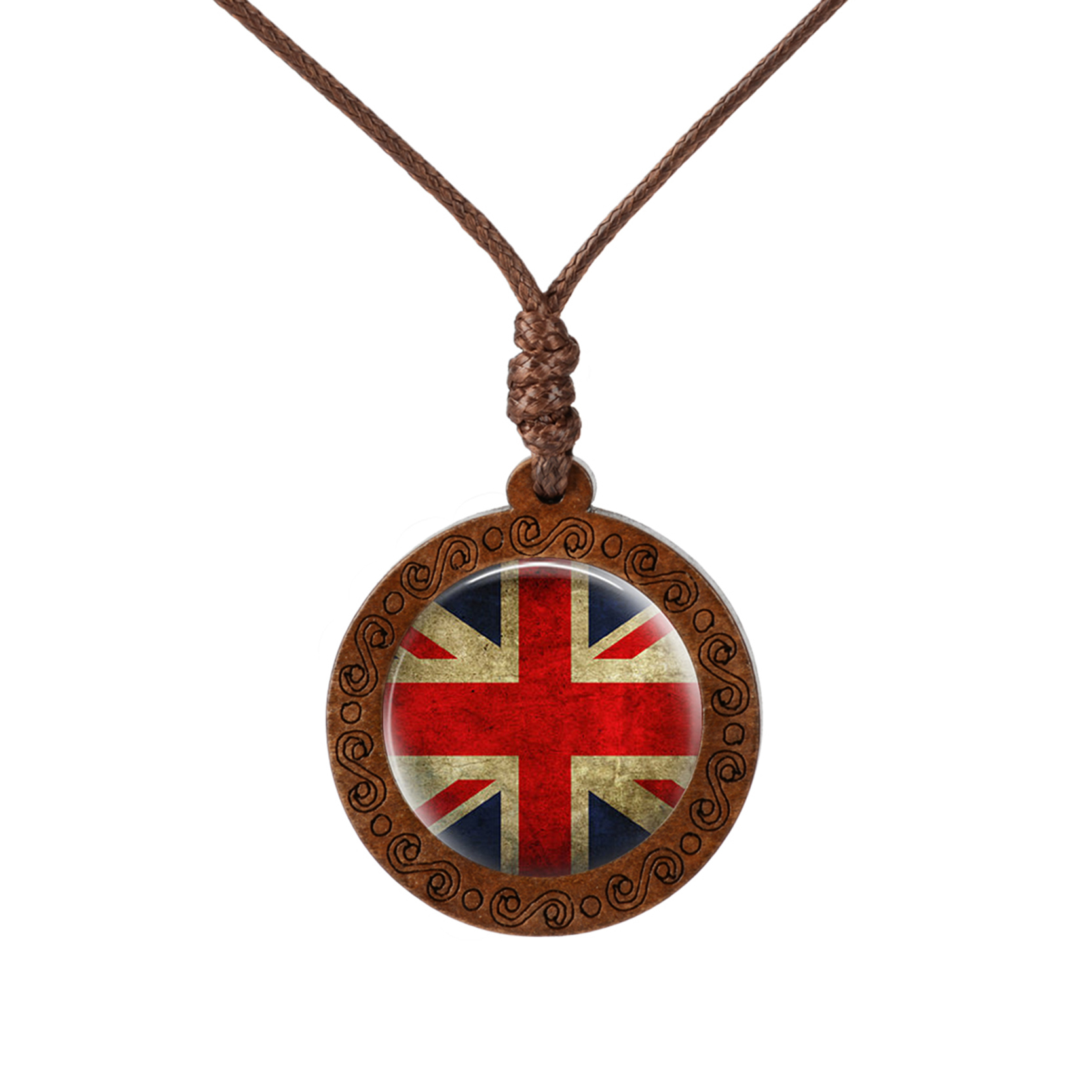 

Fashion National Flag Canada Usa Uk Wood Necklace Cabochon Jewelry Vintage Handmade Pendant Chain Souvenir Charm Gifts